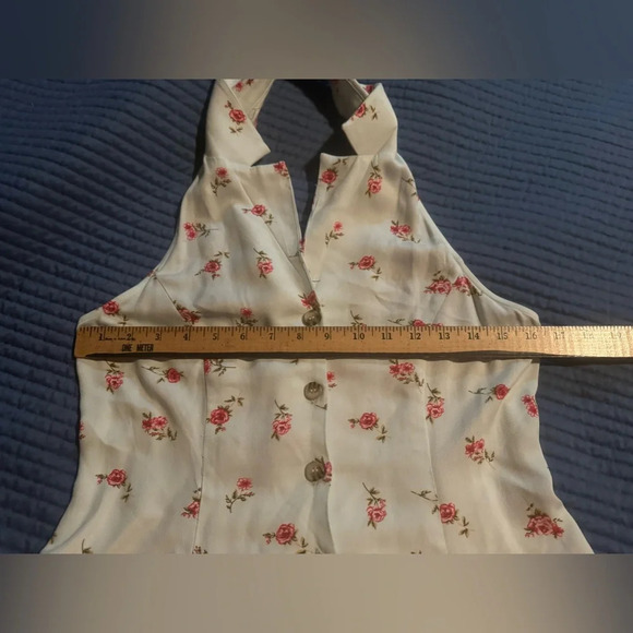 Forever 21 Halter Sleeveless Polo Button Down Dress Blue w/ Flowers Sz L - Picture 11 of 14